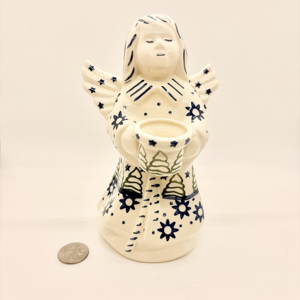 Polish Pottery 7 ' Angel Candle Holder Ceramika Wiza Boleslawiec Christmas